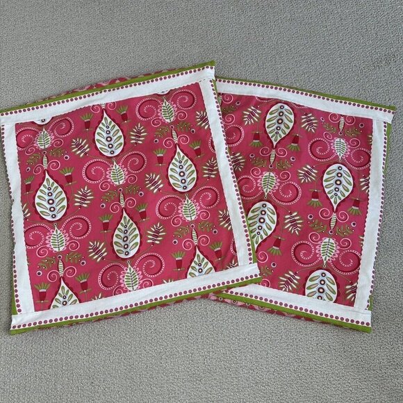 Gatehouse Lane Euro Sham Pillow Covers Pink Green Floral Set of 2 - Picture 1 of 7